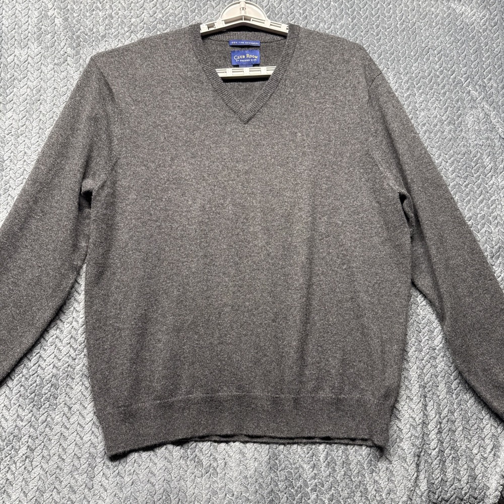 Club Room Cashmere‎ Sweater Men L Gray V-Neck Hong Kong VTG 80s 90s Charter Club
